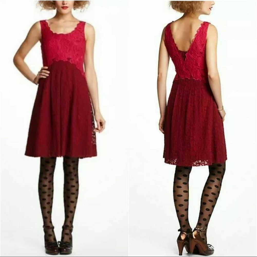 Anthropologie Moulinette Soeurs Carmindy Dress Womens Size 0 Red Lace Sleeveless